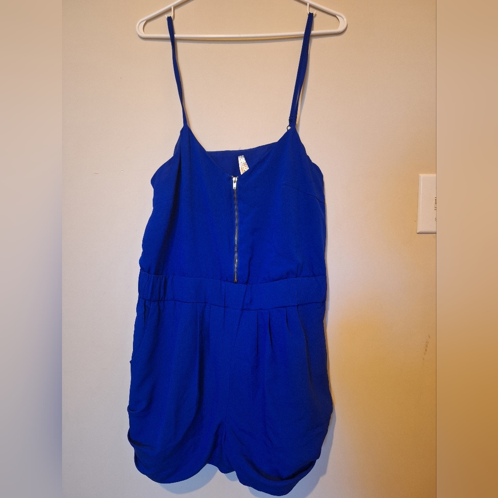 Ally royal blue romper with gold zipper